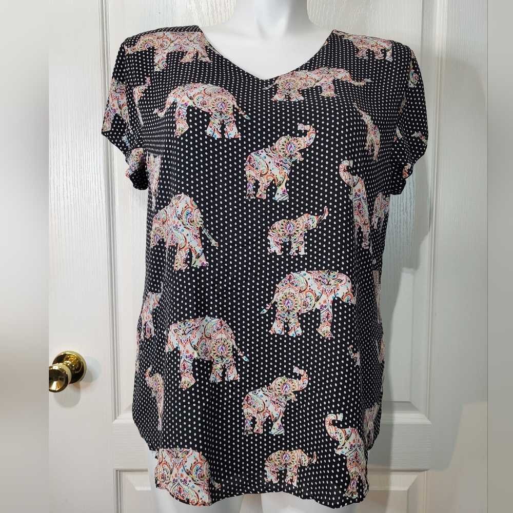 My Boutique Polkadot Elephant Print Top Size Xl